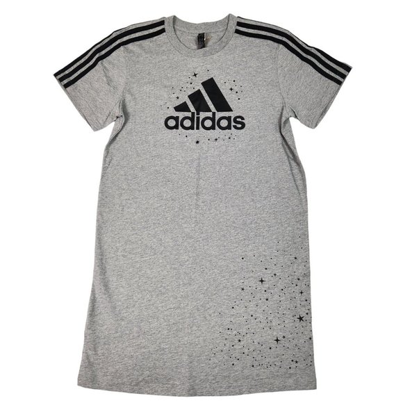 Adidas Womens T Shirt Dress Size XS Gray Black Celestial Big Logo‎ IM5305 NWT - Picture 1 of 14